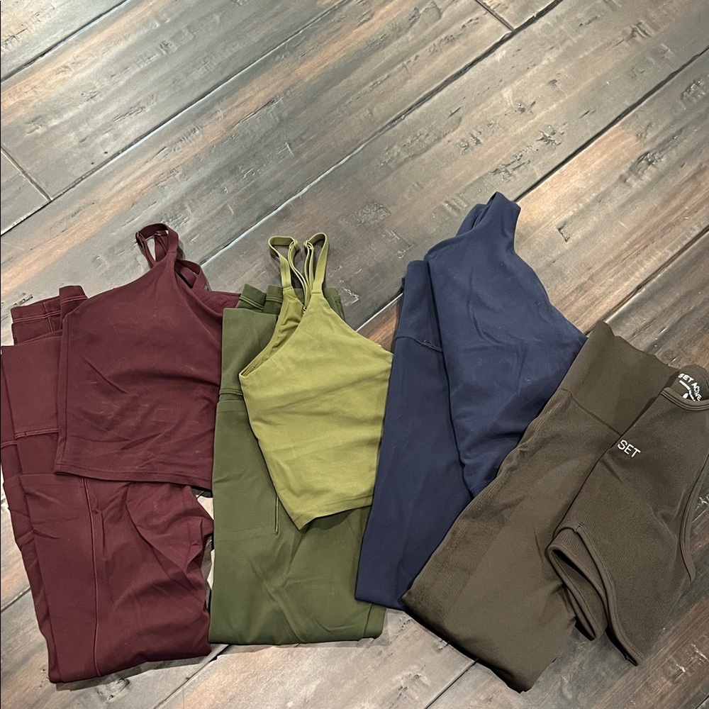 Athleta Women's Tops & Leggings in Maroon, Olive, Navy & Set Athletics in Brown